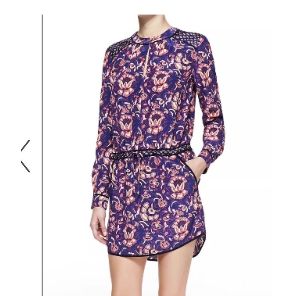 Veronica Beard Mini Dress Silk Keyhole Women Size 0 Blue Pink Long Sleeve Floral